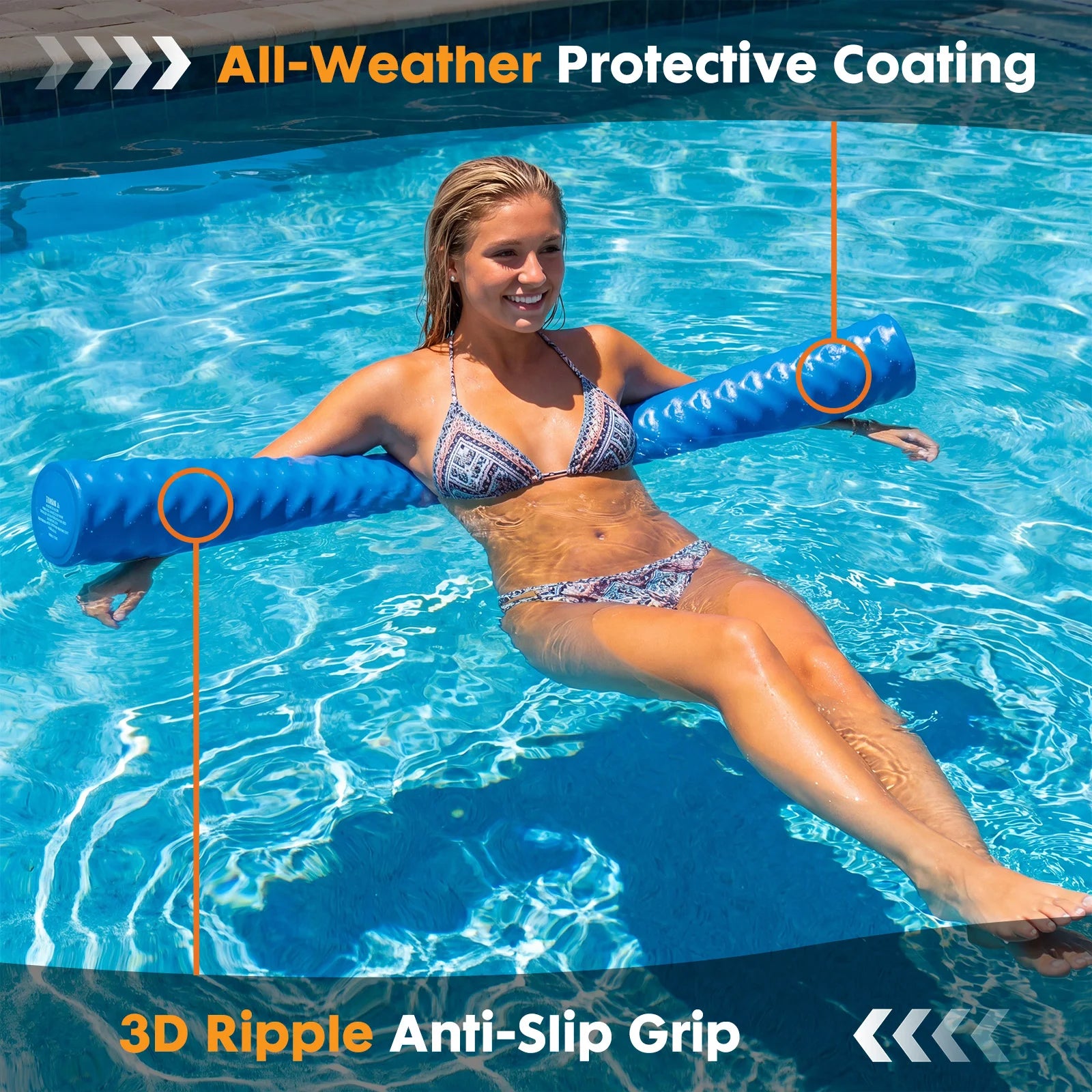 JHK Pool Floating Buoyancy Stick for Swimming and Floating Solid NBR Foam Swim Noodles 3-Layer Vinyl Coated UV Resistant 250lbs Support For Swimming Pool Beach Parties