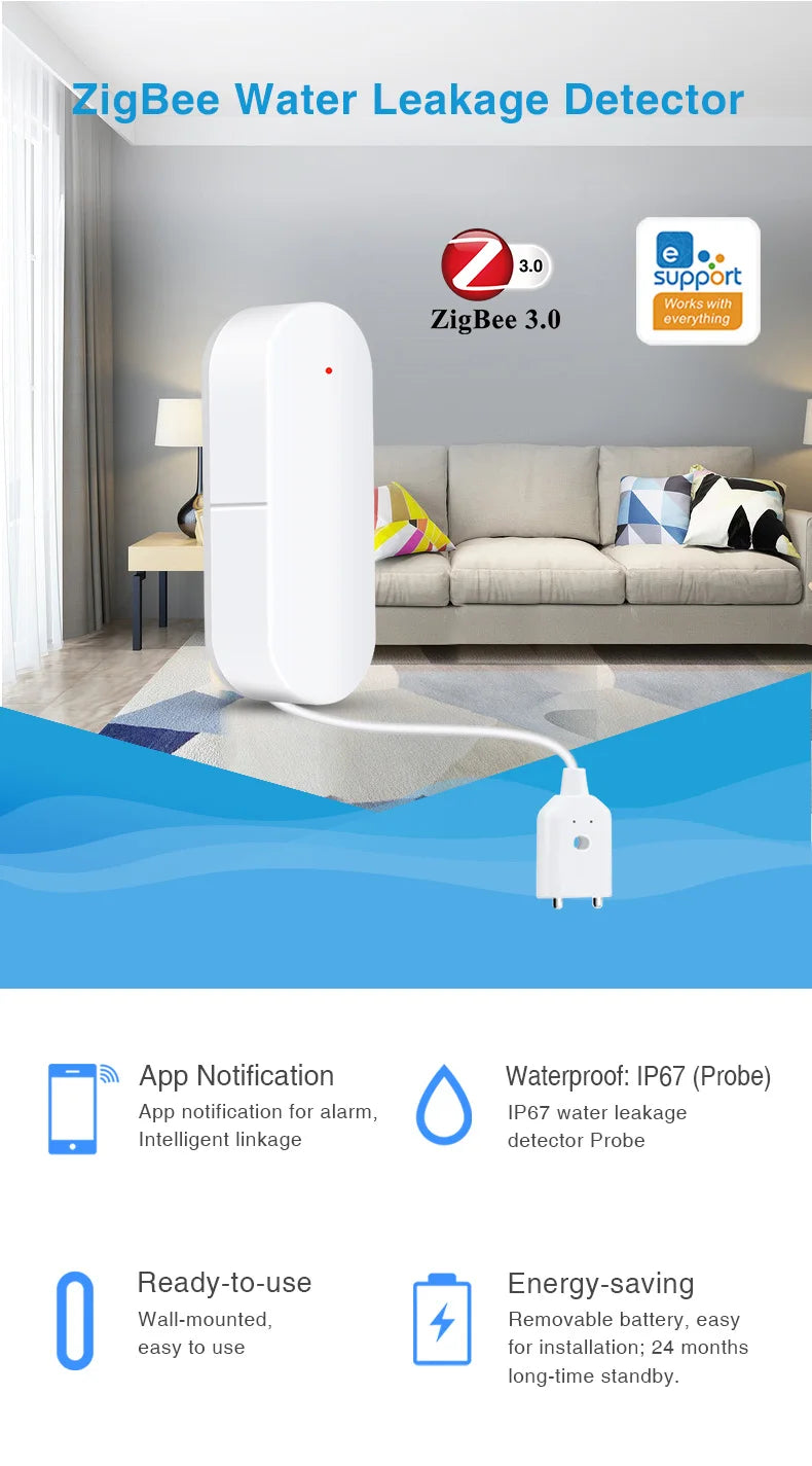 Ewelink Zigbee3.0 Water Sensor Alarm Water Leak Detector Flood Alert Overflow Security Alarm System Works With Zigbee Gateway