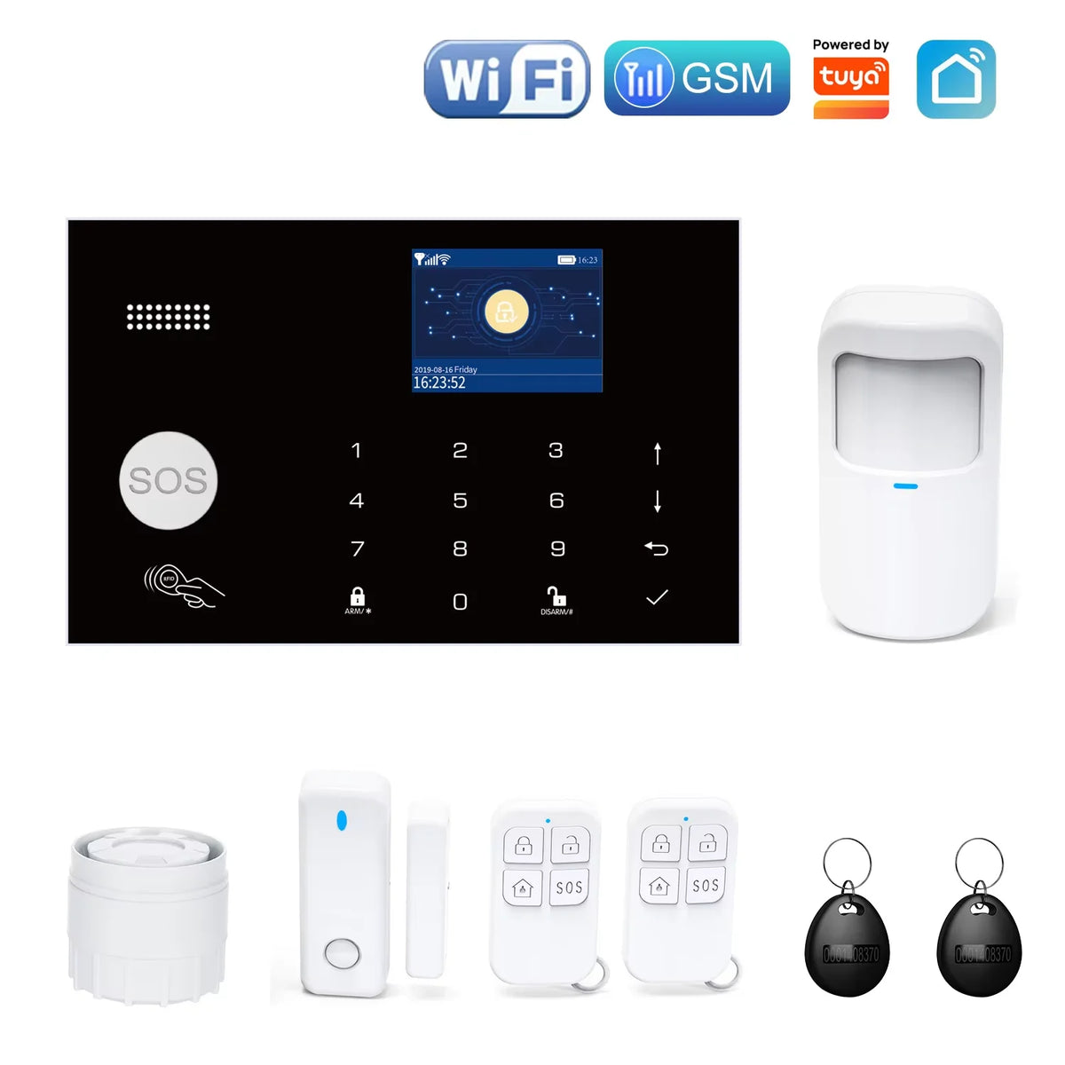 Tugard Otthoni Biztonsági Rendszer Készlet, WiFi GSM, anti-tolvaj rendszer ajtó- és ablakérzékelővel, Tuya App támogatás, Alexa hangvezérlés