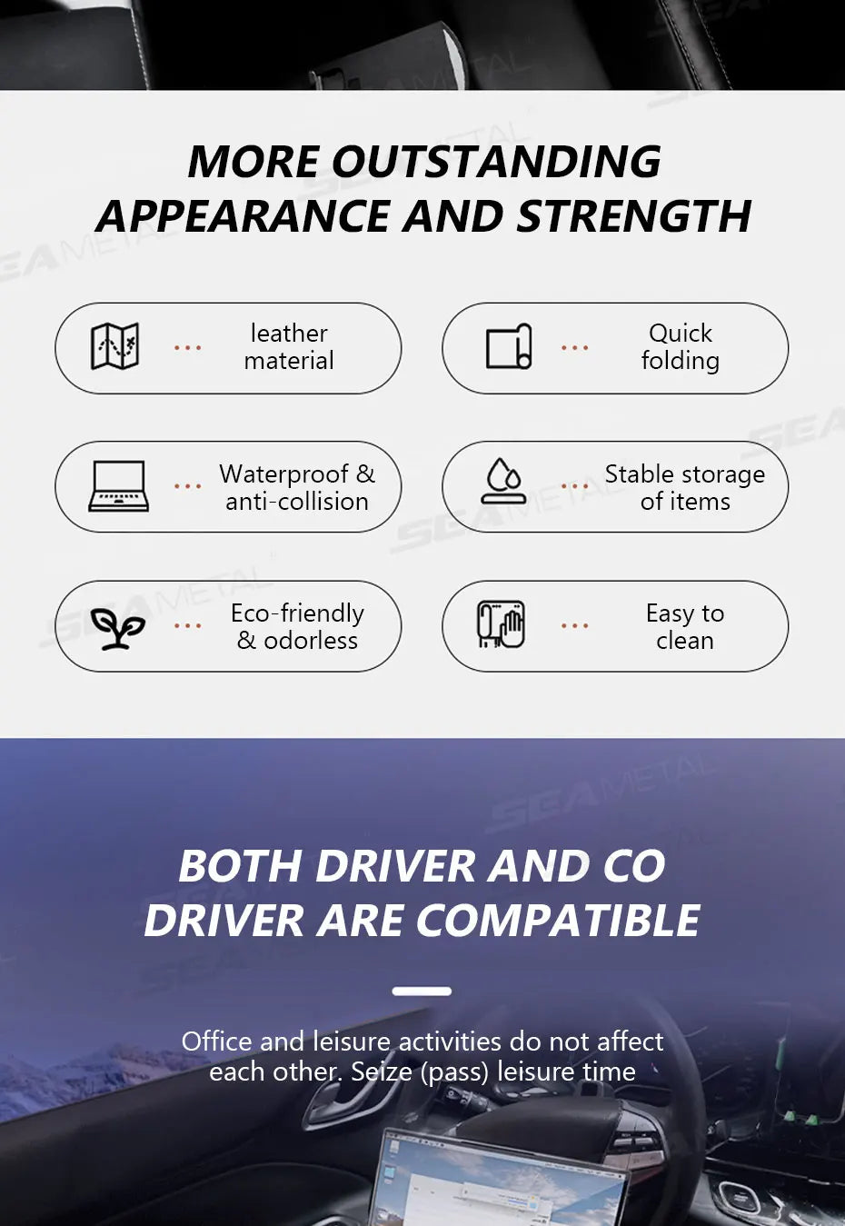 SEAMETAL Car Temporary Tray for Laptop Stable Large Load-Bearing Car Table Board Foldable Large Car Dining Table Drink Holder
