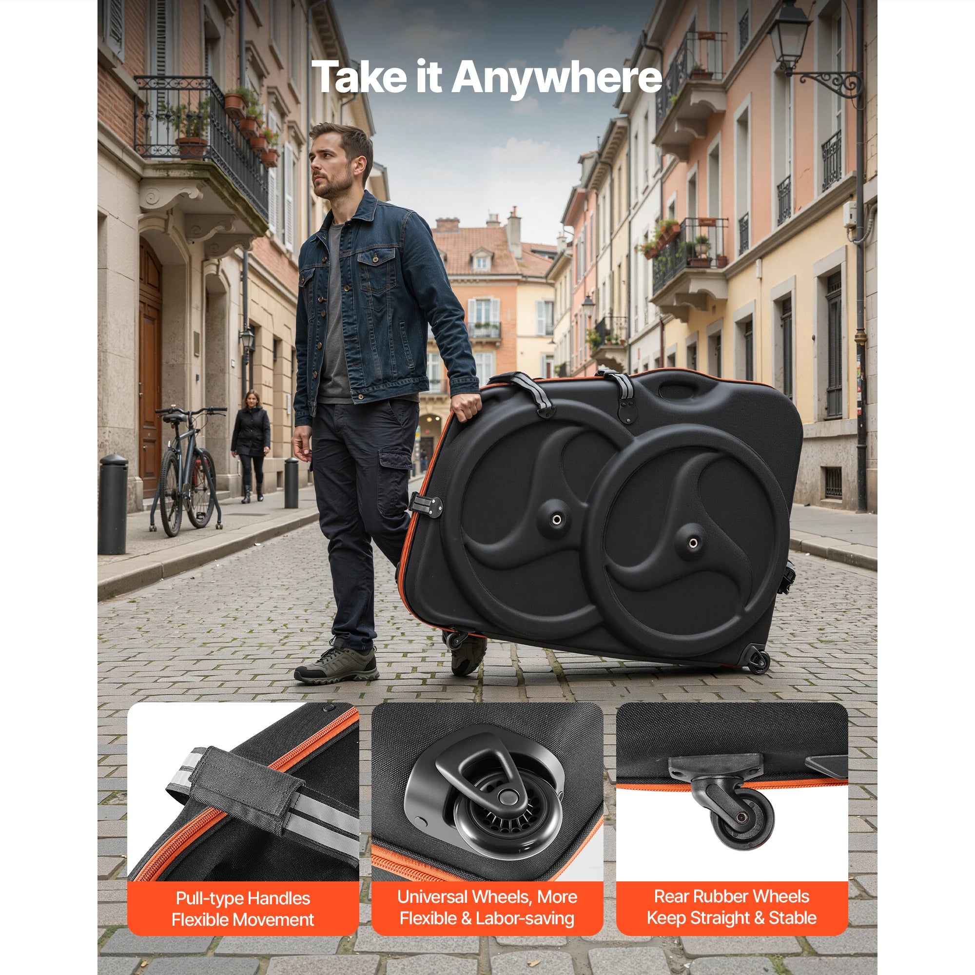 Caja de viaje para bicicleta SucceBuy: estuche de viaje rígido con EVA, candado TSA y ruedas, bolsa de transporte segura para bicicleta de carretera 700C