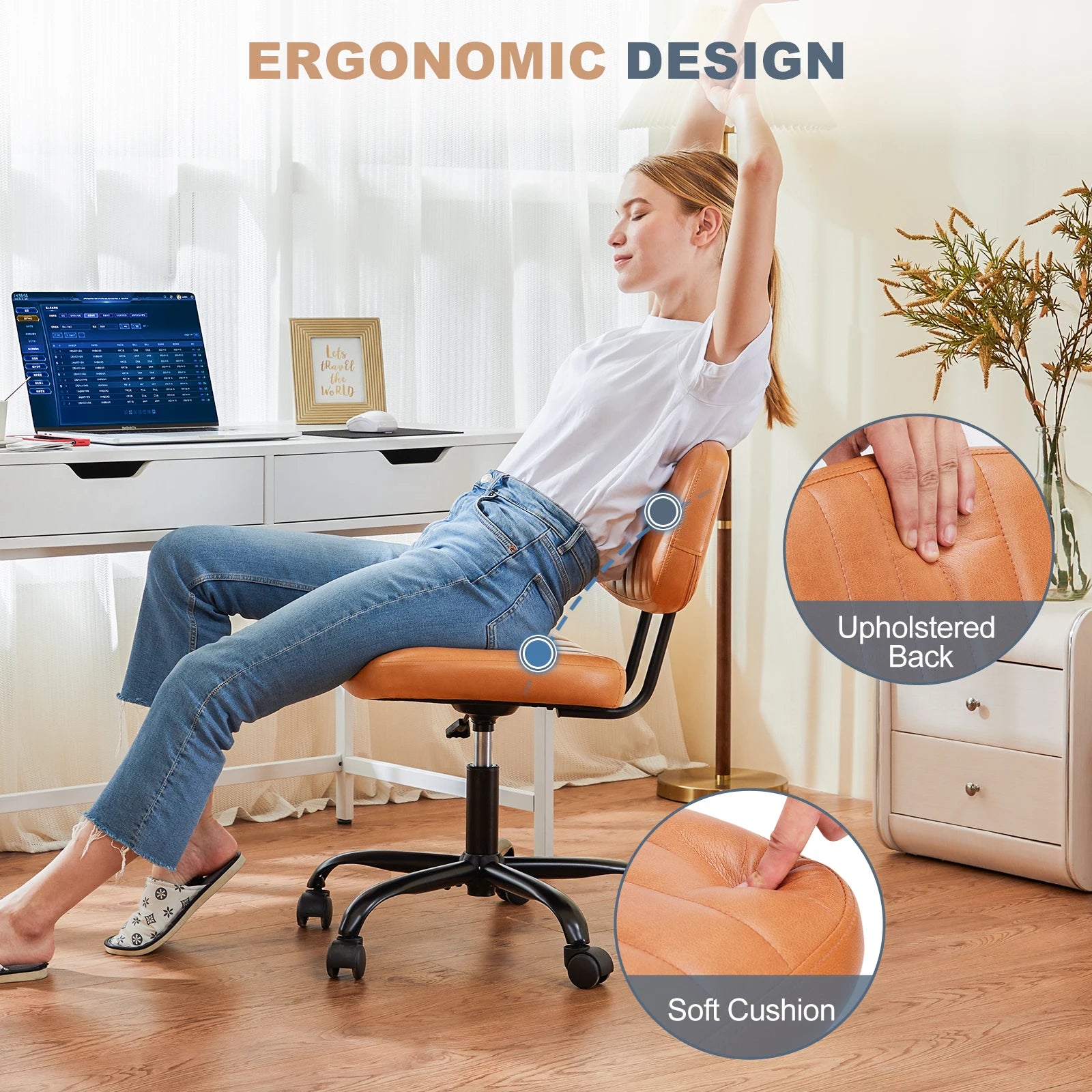 Armless Office Desk Chair with Lumbar Support & Swivel Wheels
