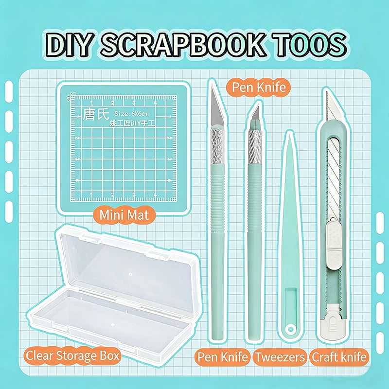 DIY Scrapbooking Tool Kit with Carving Knife, Tweezers and Mat