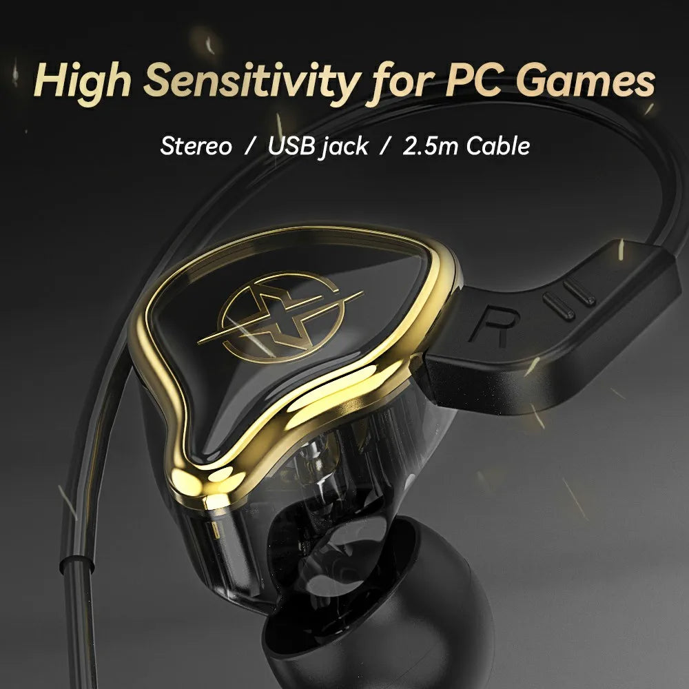 USB Gaming Earphones with Microphone and 2.5 m Cable
