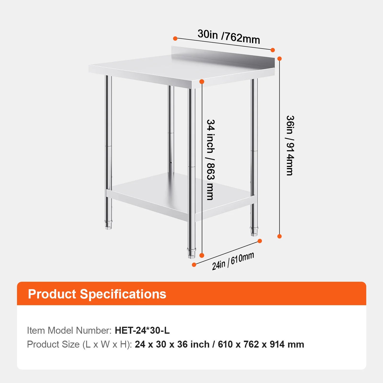 Stainless Steel Work Table with Adjustable Shelf for Kitchen Use