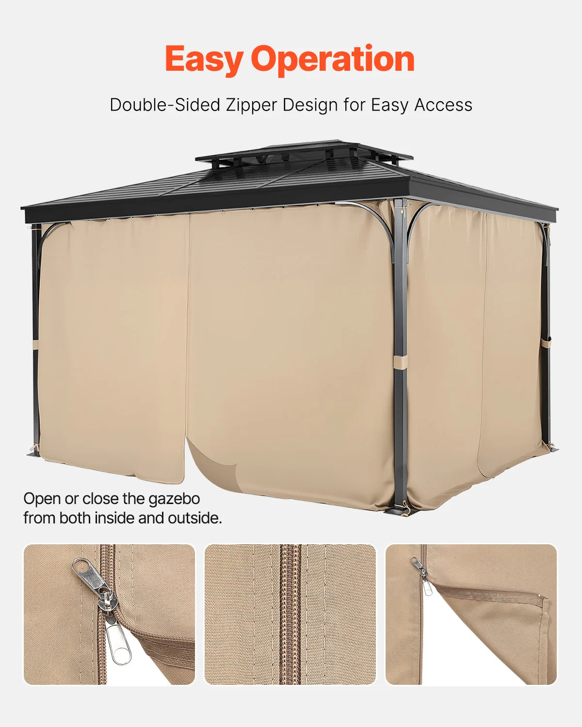 SucceBuy Gazebo Gardiner 4-panel sidevæg gazebo privatlivsgardiner med lynlåse universel solskærm gardiner erstatning til terrasse