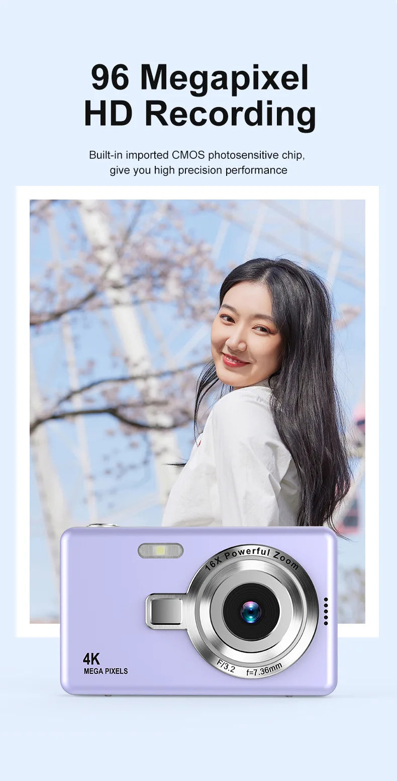 Kid CCD 1080P Digital Camera 96MP Autofocus Vlogging Camera 16X Zoom Video Camcorder 2.4 Inch IPS Screen for Adult Photography