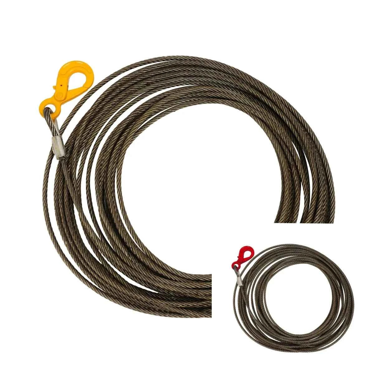 3/8in*75FT Steel Winch Cable, Steel Core Rope, Heavy Duty Wire Rope Cable With Self-locking Hook,Rated Load 1.12T