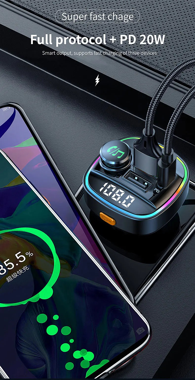 Bluetooth 5.0 FM vysielač Handsfree car radio modul MP3 prehrávač s 22.5W USB Superrýchlym nabíjaním adaptér do auta