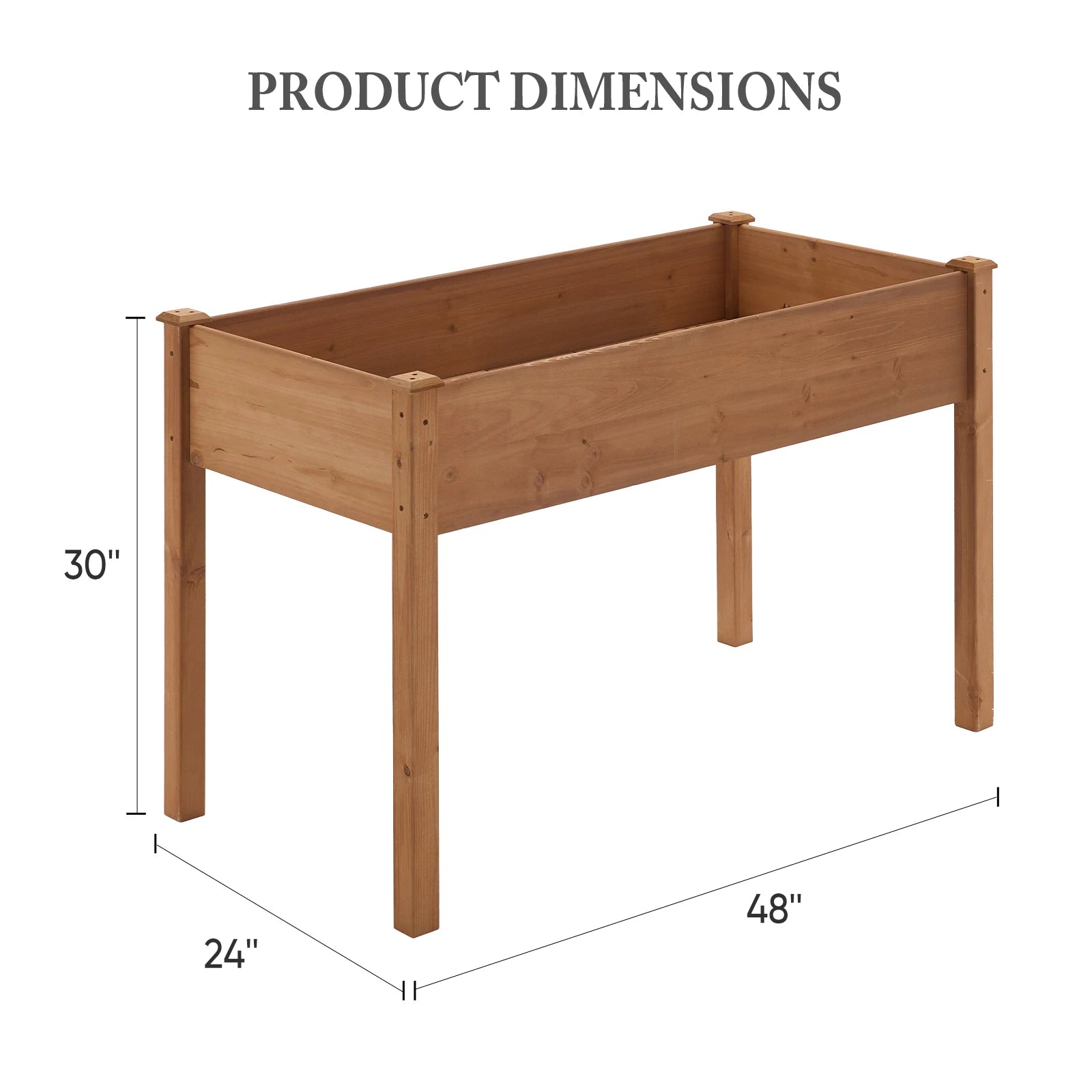 JHK dřevěný květináč 48x24x30 palců s nohami, venkovní vyvýšený záhon pro bylinky, květiny a zeleninu, zvýšený dřevěný zahradní záhon na terasu, balkon a zahradu