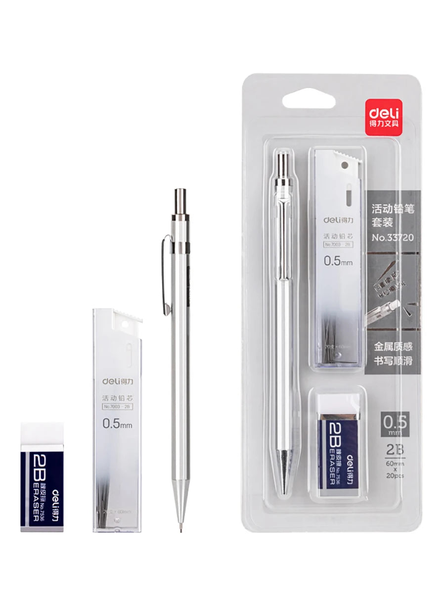 Deli 0.5mm Mechanical Pencil Set 2B Refillable Precision Writing