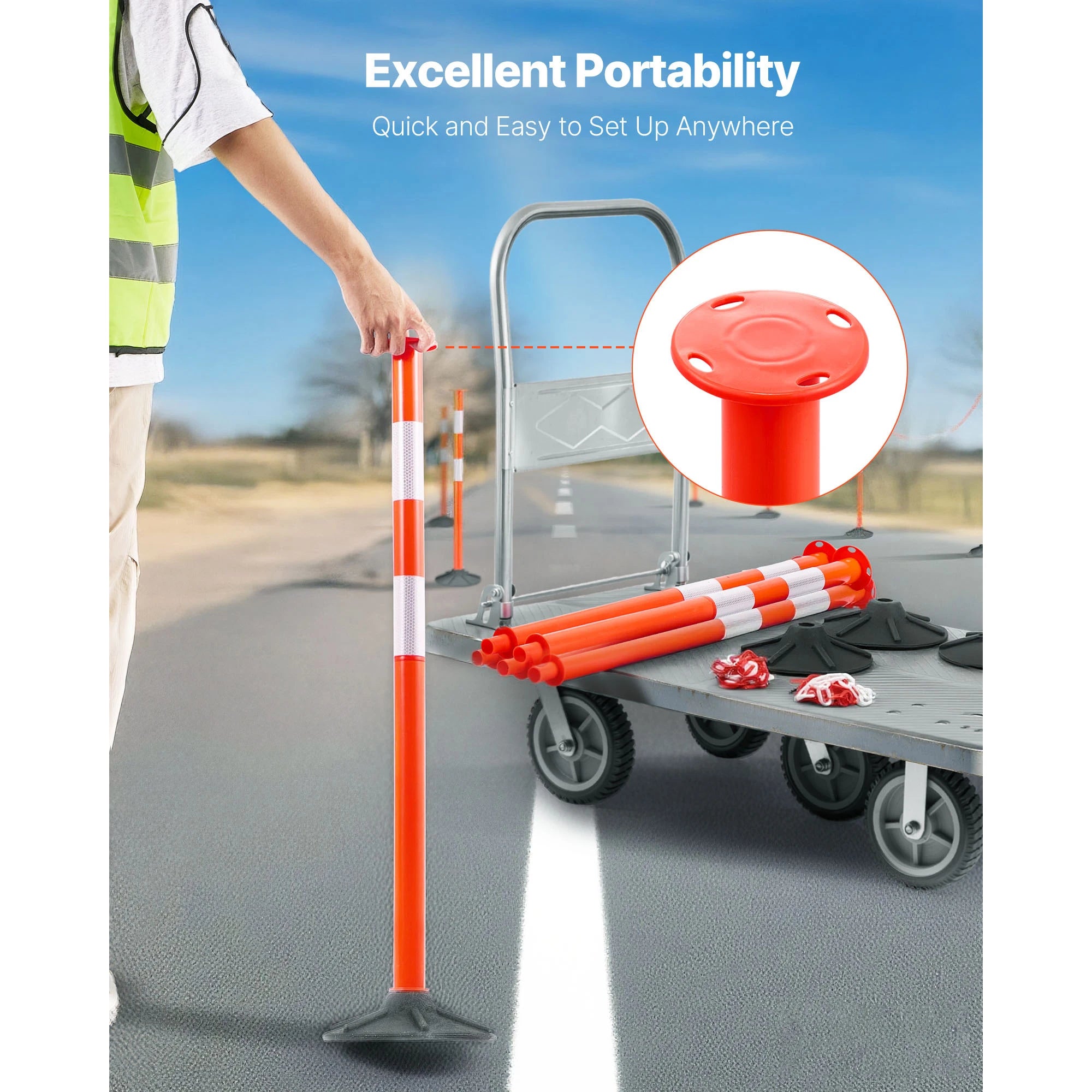 SucceBuy 2/3/4/6/12 Pack Traffic Delineator Posts 34/45 in with Weighted Base Reflective Strips for Construction Site Parking