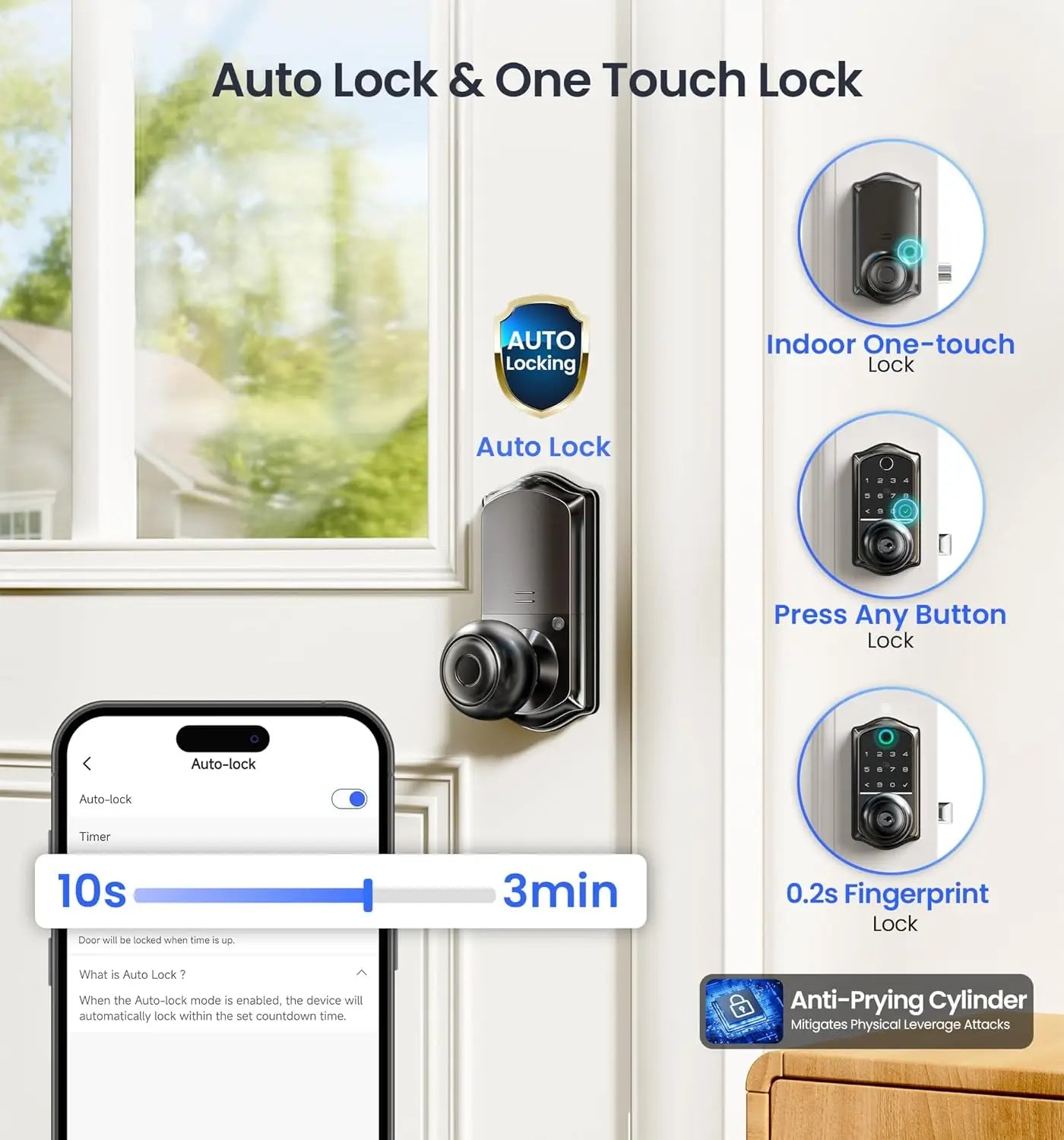 Cerradura inteligente para puerta con huella digital, control por app y entrada sin llave