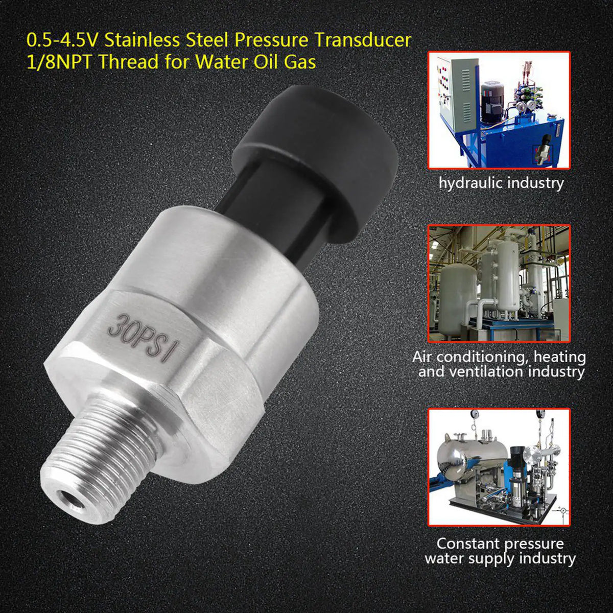 Sensor de Presión Rosca 1/8NPT, Transductor de Presión en Acero inoxidable para Aceite Combustible Aire Agua