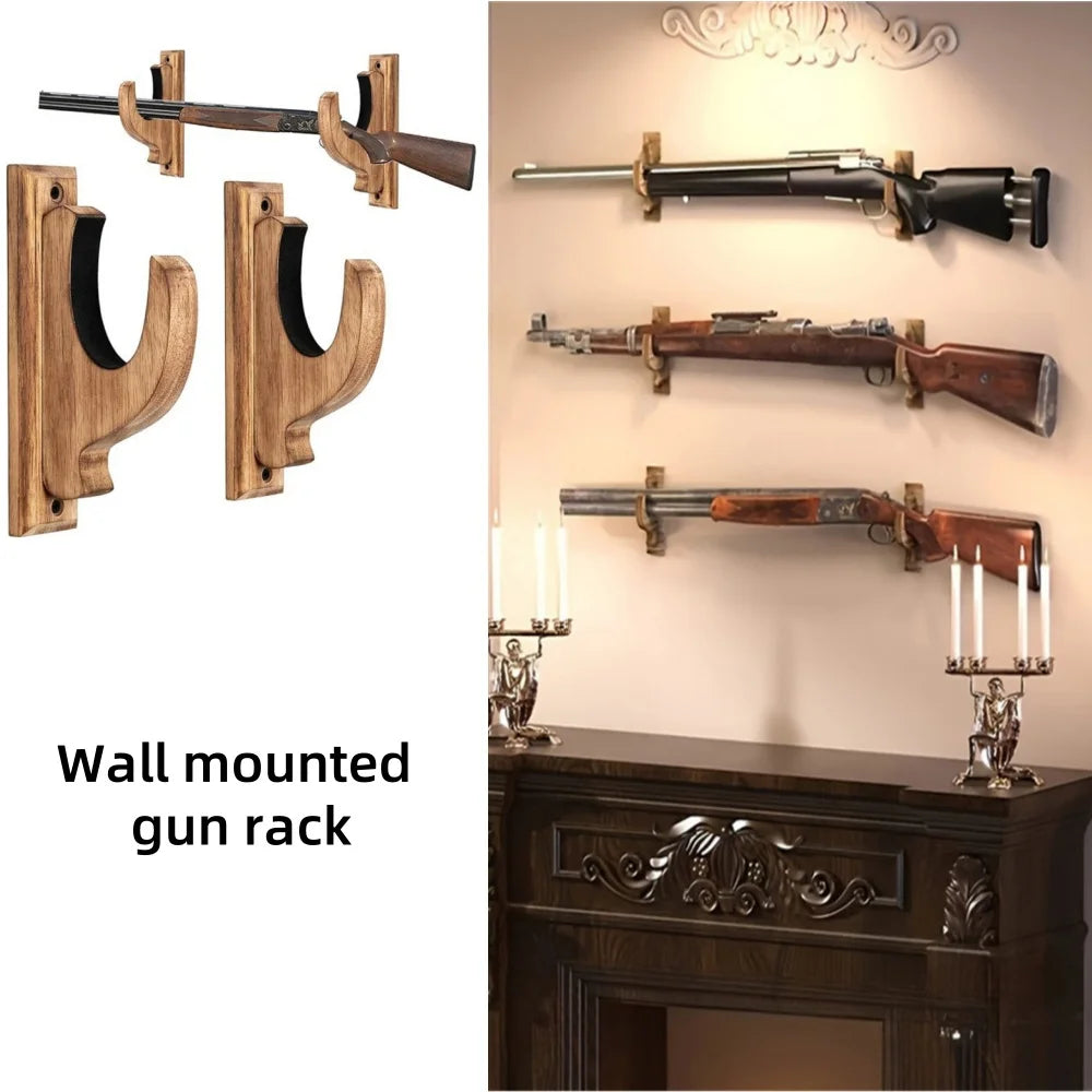 Wooden Wall Display Hooks for Long Guns, Pair
