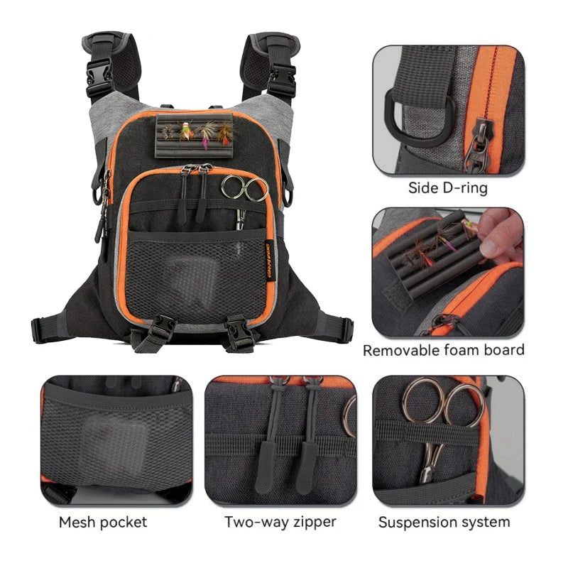 Sac de poitrine pour la pêche à la mouche, pour ranger le matériel de pêche, peut contenir deux boîtes à mouches, sac de pêche d’extérieur, sac de rangement pour accessoires de pêche