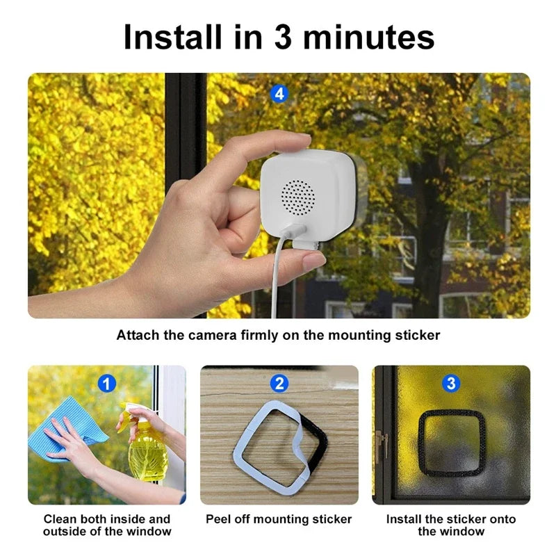 Caméra fenêtre WiFi 2,4 GHz 1080P 3MP surveillance intérieure