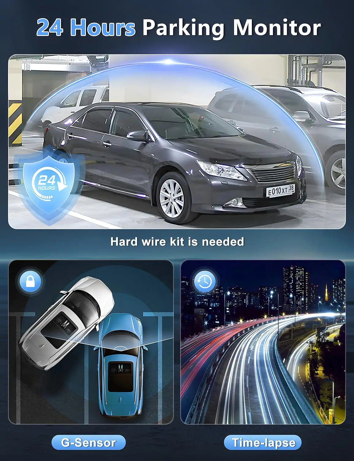 4K Front & Rear Dash Cam with WiFi, Night Vision & Parking Monitor