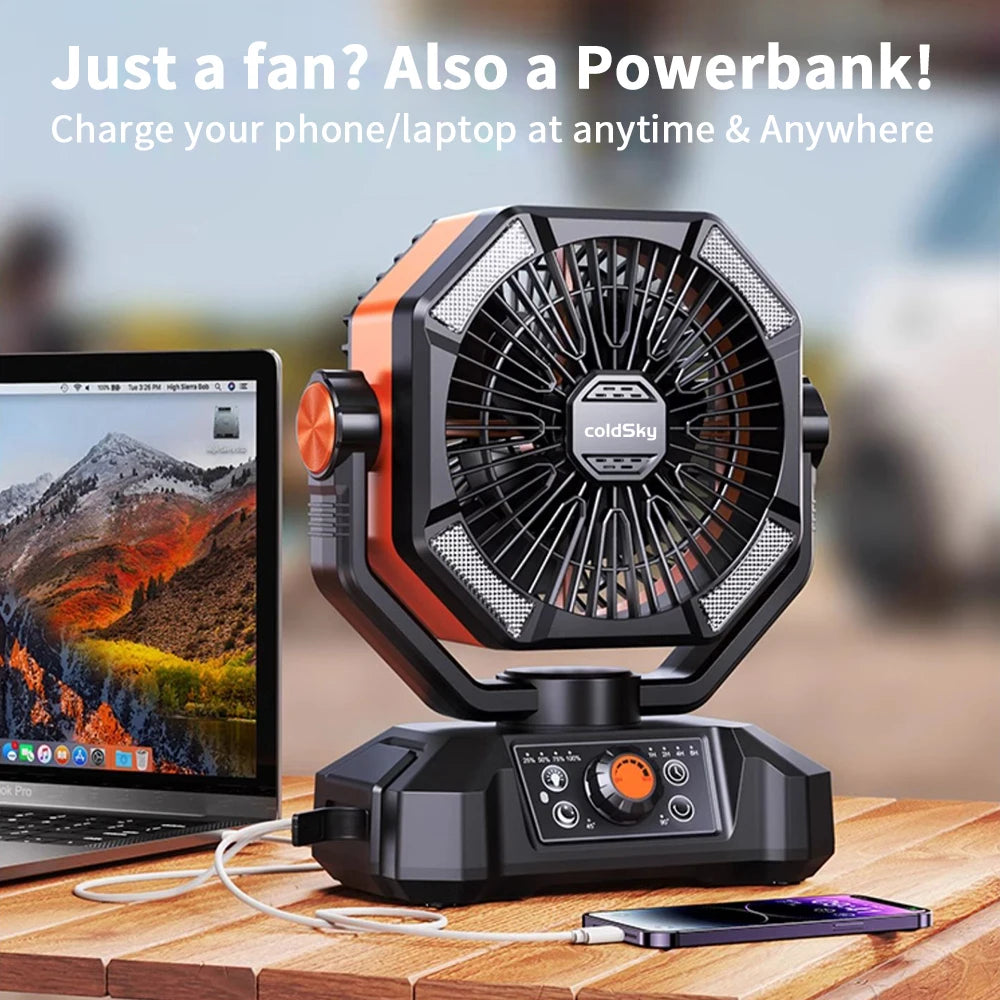 20000mAh Battery Camping Fan with 4 LED Lantern 8 Speeds Desk Fan Portable Outdoor Fan for Outdoor Camping Tent and Fishing