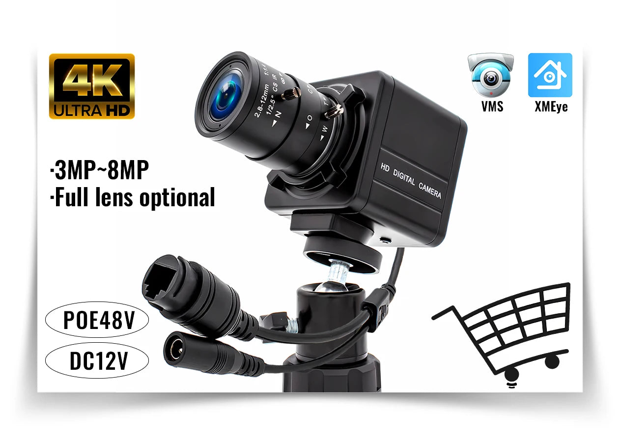 WGWK 4K MINI IP Kamera 3/4/5/8MP Manuální Zoom POE48V CS Objektiv Kovová Krabička Průmyslová Inspekce Bezpečnostní Webkamera Video Dohled