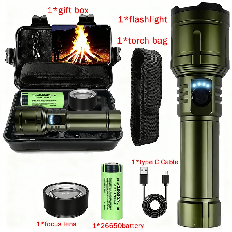 Rechargeable Zoomable Flashlight with Power Bank and 5 Modes