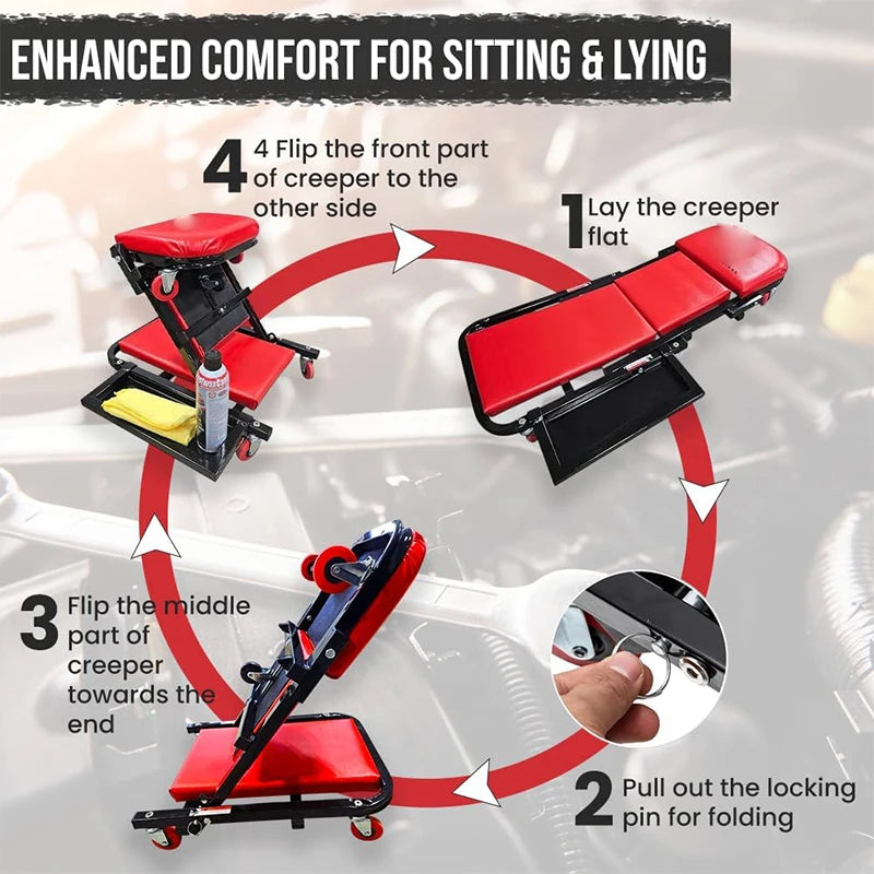 Siège roulant avec roues à 360° et genouillère pliable