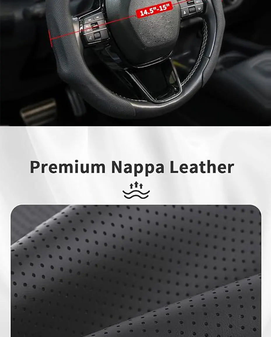 SEAMETAL Car Steering Wheel Cover Nappa Leather Snap-On Clip Installation With Return Mark Non-slip Steering Wheel Protector