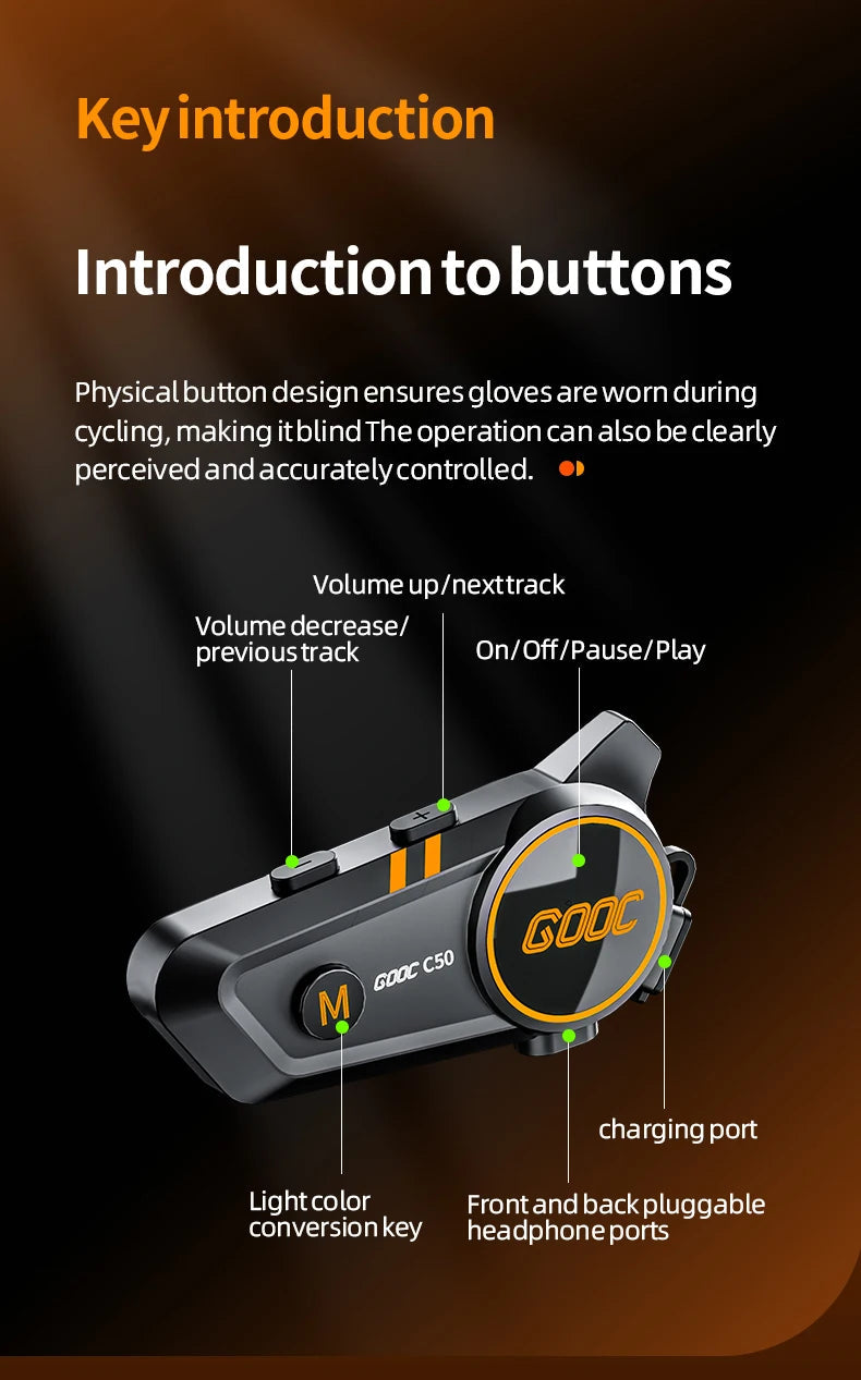 3D Surround Heavy Bass Motorcycle Helmet Headset Stereo Bluetooth Hands Free Call IPX7 Waterproof With Tri-Color Ambient Light