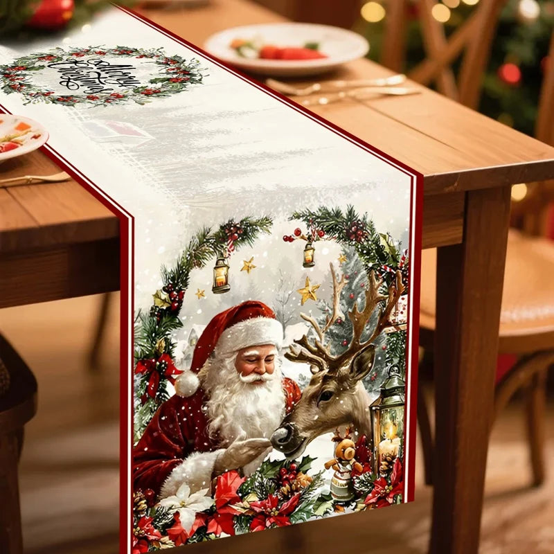 Vintage Christmas Table Runner Retro Santa Claus Table Cover Christmas Decorations For Home 2025 Navidad Noel Gift New Year 2026