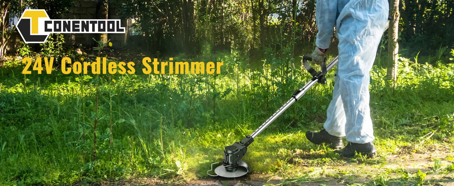 Conentool 24V Cordless Strimmer with Dual Batteries and Blade Set
