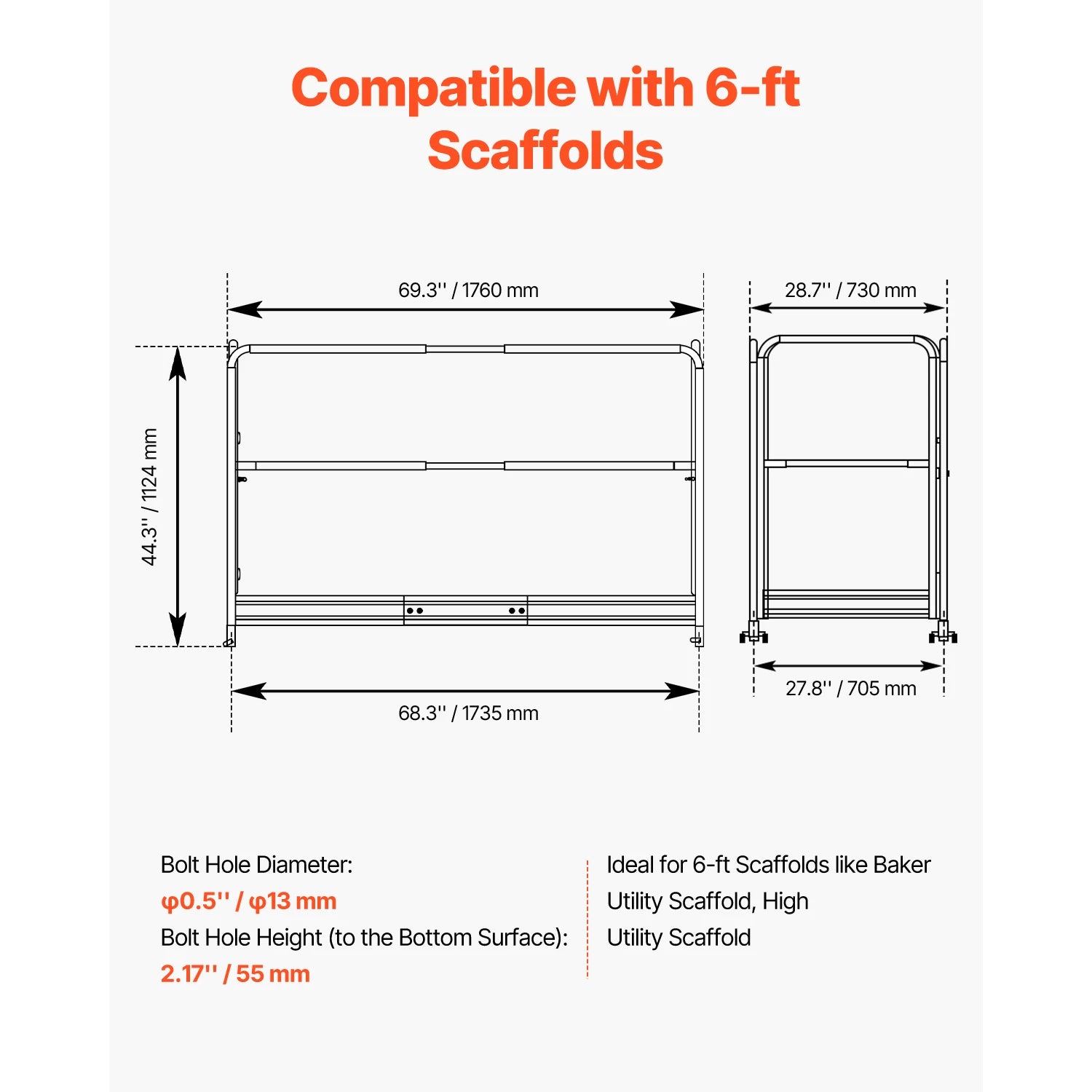 6ft Scaffolding Safety Guardrail System with Carbon Steel Frame