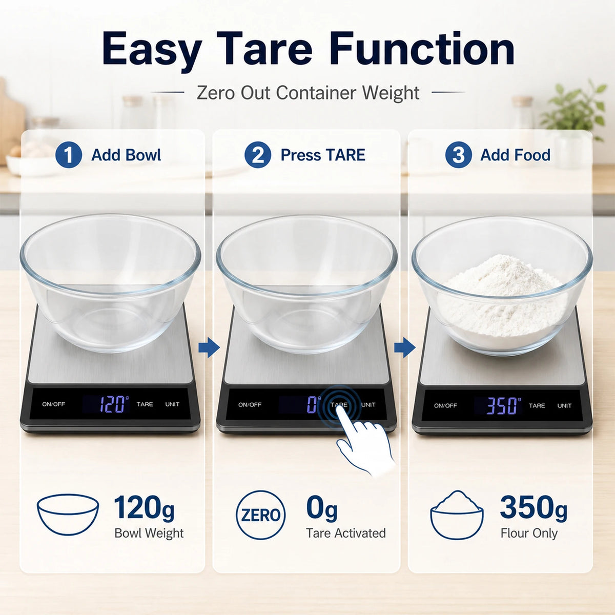 Digitálna kuchynská váha s funkciou dovažovania a LCD displejom