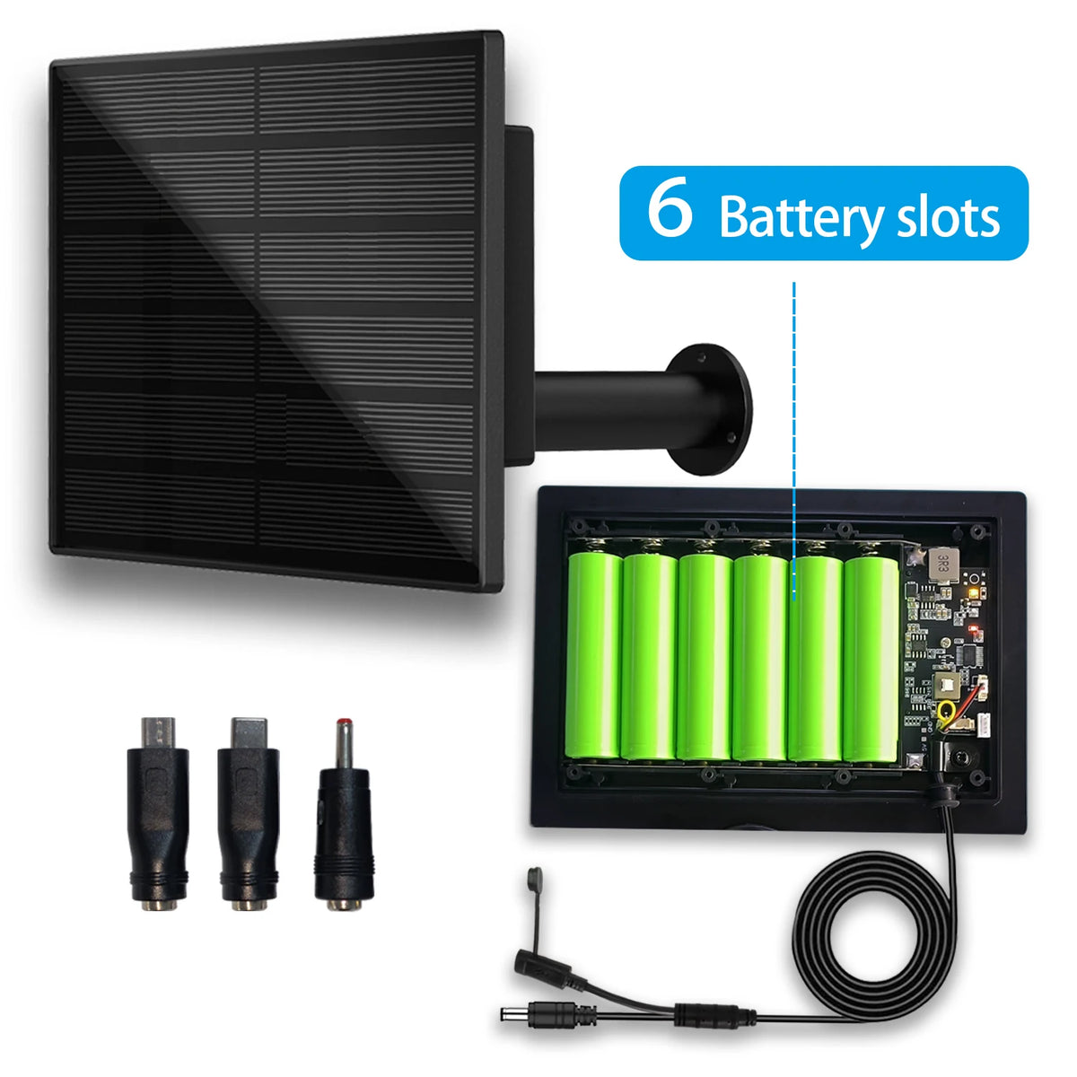 4W Solar Panel Charger with 5V Output and 18650 Battery Slots