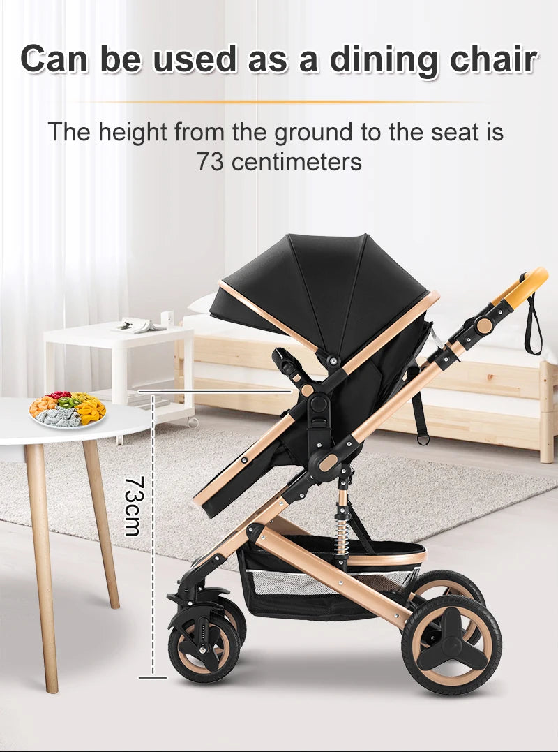 3-in-1 Luxurious Portable Baby Stroller with High Landscape Frame