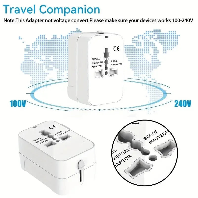 HHT202 Travel Plug Adapter with USB Ports