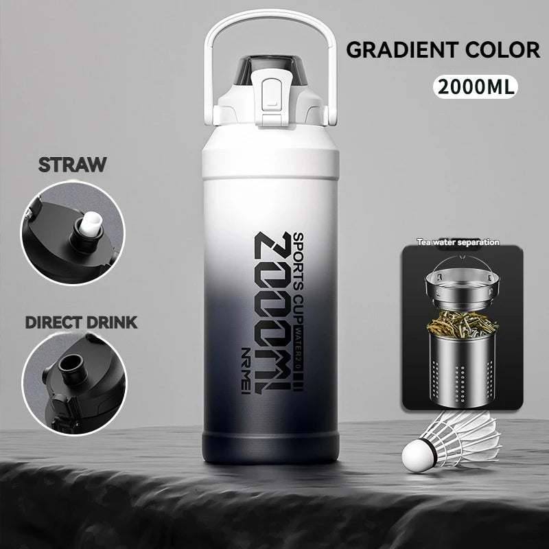 Thermos Wasserflasche mit Strohhalm, Griffbecher, 316 Edelstahlflasche, große Kapazität, vakuumisolierter Becher