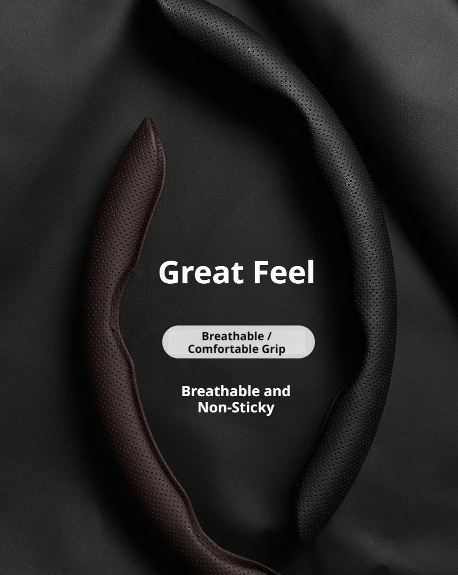 SEAMETAL 3Pcs Universal Car Steering Wheel Cover Premium Leather Ultra-Slim Fit Non-slip Flexible Collocation Protection Cover