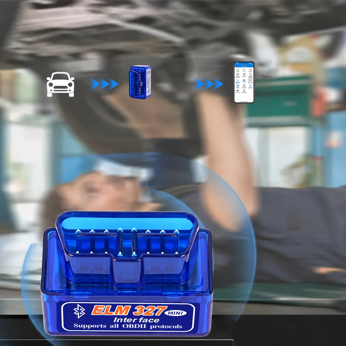 ELM327 Bluetooth OBD2-foutcodescanner, blauw
