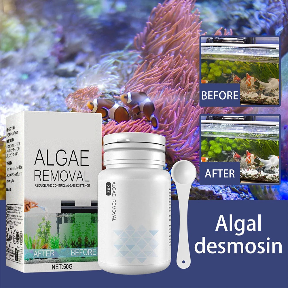 Algae Remover Moss Remover for Fish Tank Fish Pond Aquarium Green Algae Bactericidal Removal Improving Water Transparency 50g