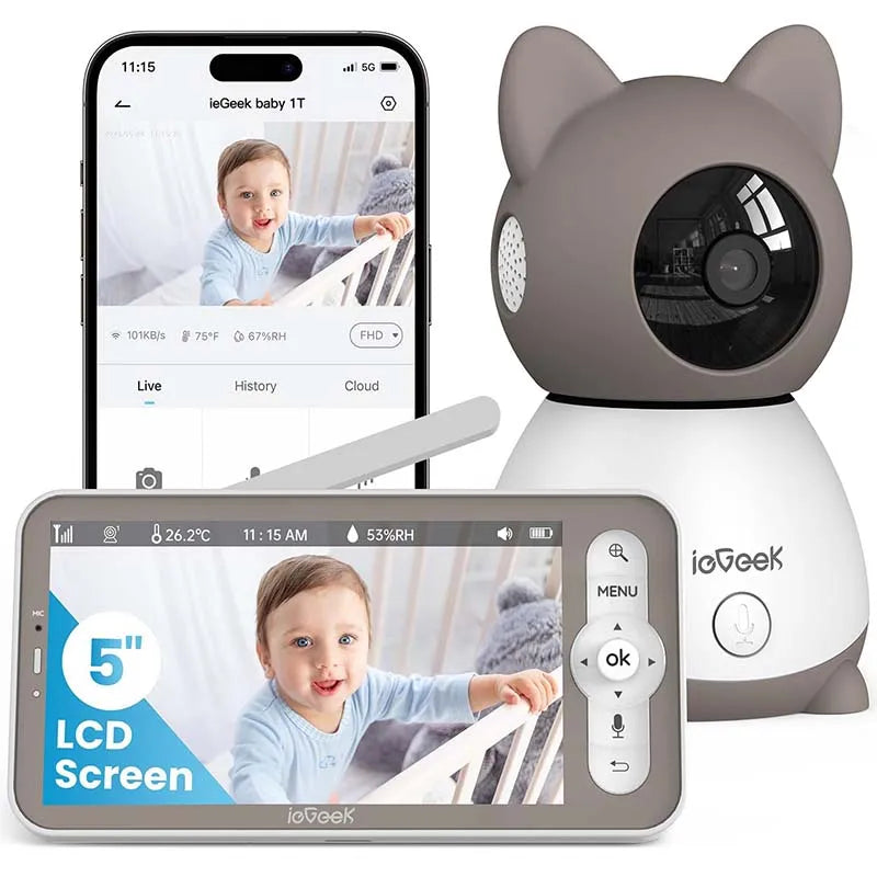 ieGeek 2K Baby Monitor with 5-Inch Screen, Night Vision