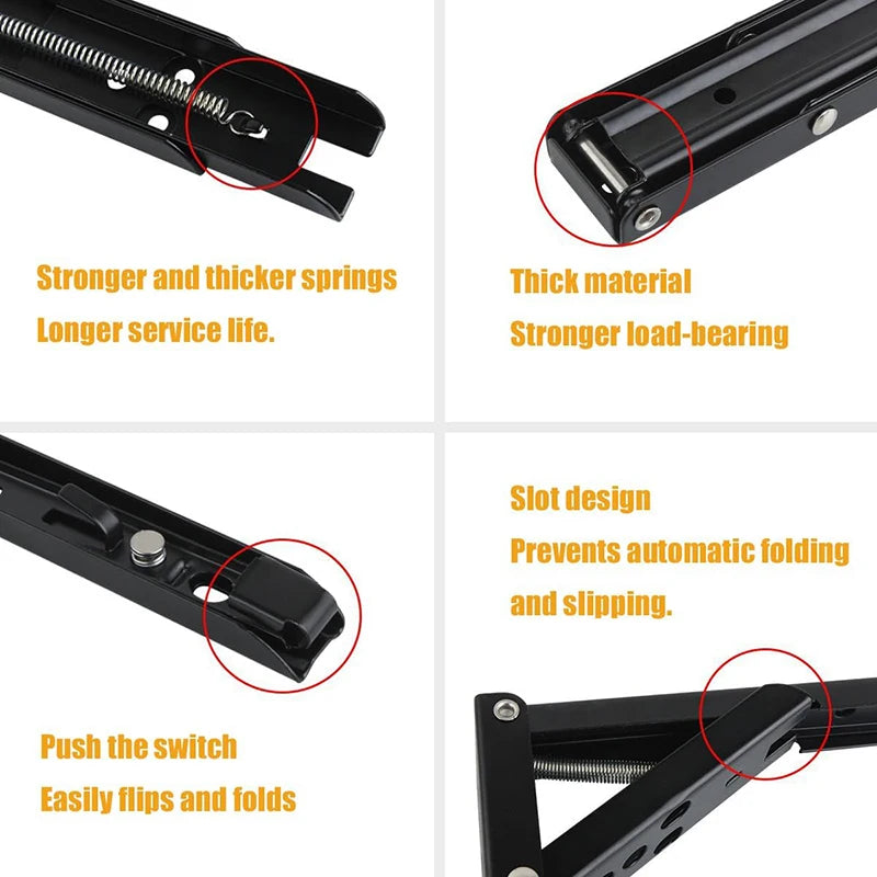 Folding Shelf Brackets, Black or Steel Finish, Pair
