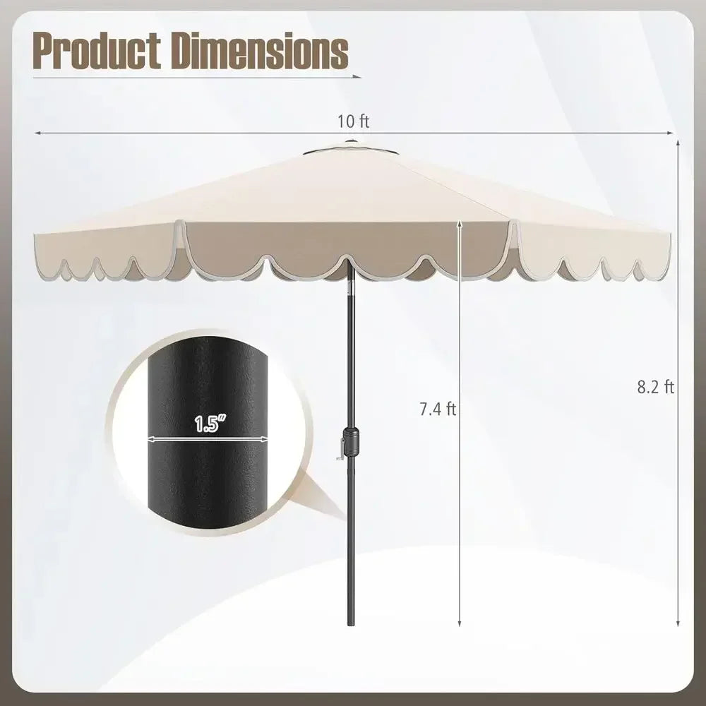 10-Foot 2-Tier Scalloped Patio Umbrella with Crank and 8 Ribs
