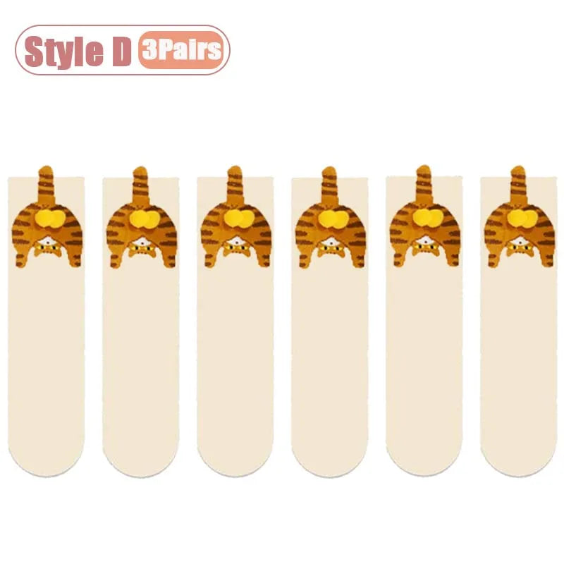 Cartoon Cat Egg Couple Socks Cozy Mid-Calf Cotton for Maternity Warm Winter Cute Present for Christmas Cat Lovers Family