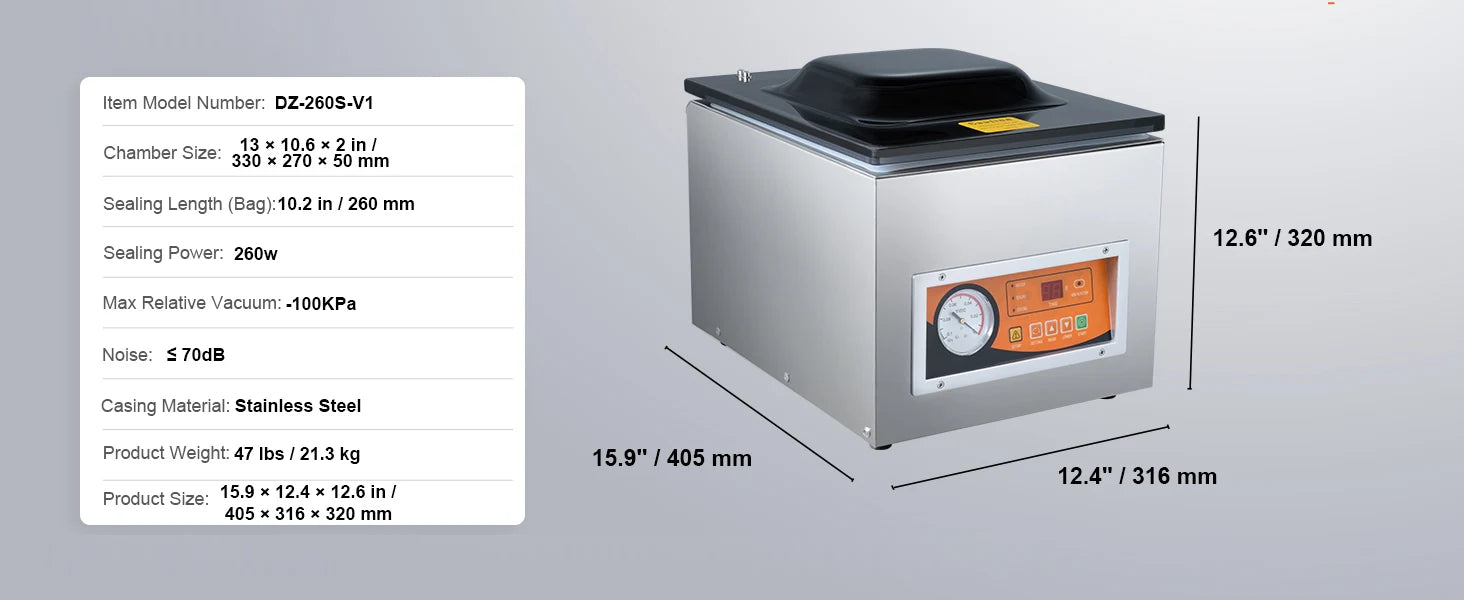SucceBuy DZ-260S Chamber Vacuum Sealer 260W Vacuum Packing Machine with 10.2" Sealing Length for Wet Foods Meats Home Kitchen