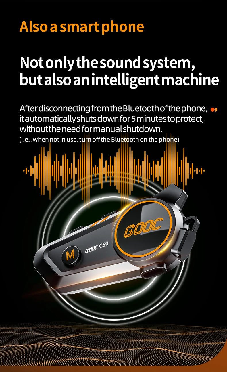 3D Surround Heavy Bass Motorcycle Helmet Headset Stereo Bluetooth Hands Free Call IPX7 Waterproof With Tri-Color Ambient Light