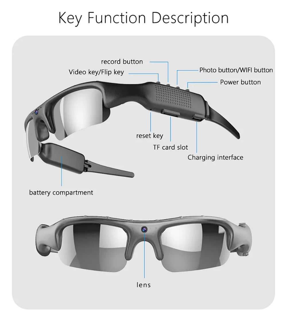 HD 1080P Glasses WIFI Camera Outdoor Bicycle Motorcycle Security Protection Sunglasses Video Camera Polarized Lens Sports Cam