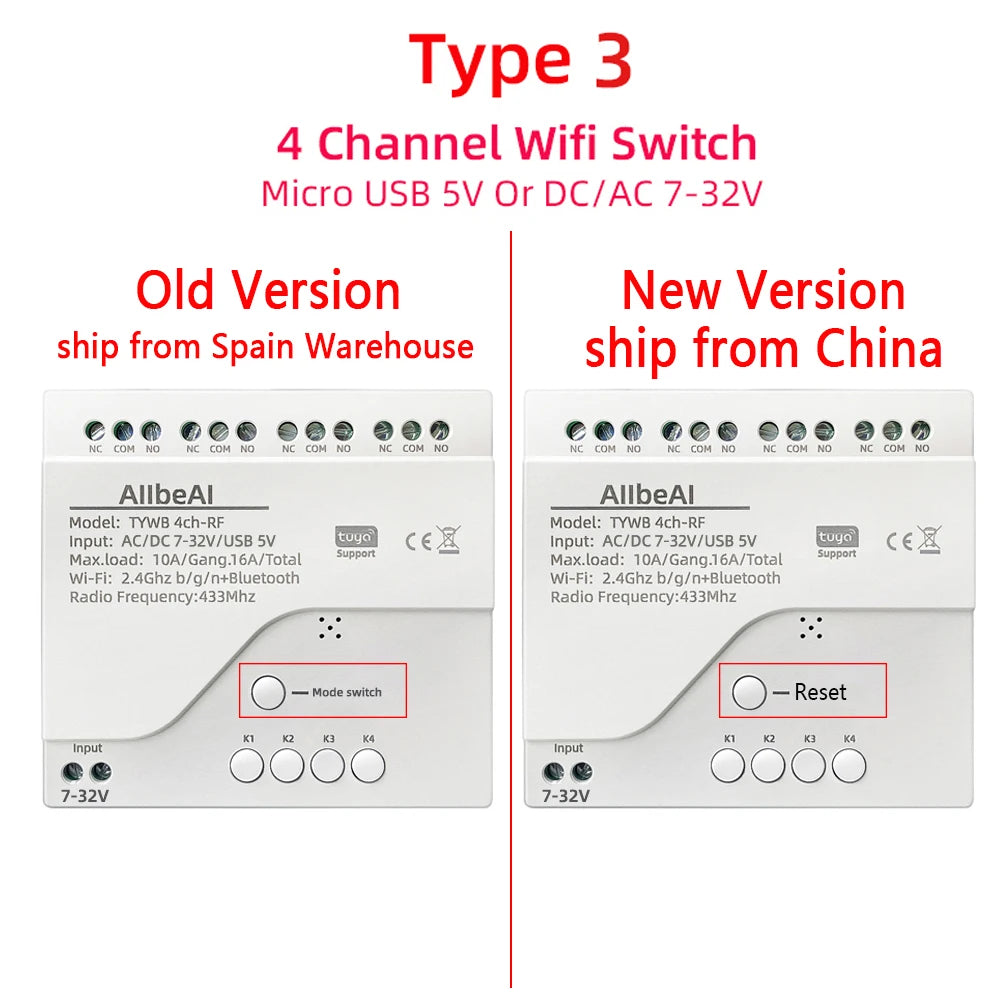 4CH Wifi Smart Home Motor Controller,DC 12V 24V 32V 220V RF433 Remote,4 Channel Relay Switch for Alice Alexa,Tuya Smart Life