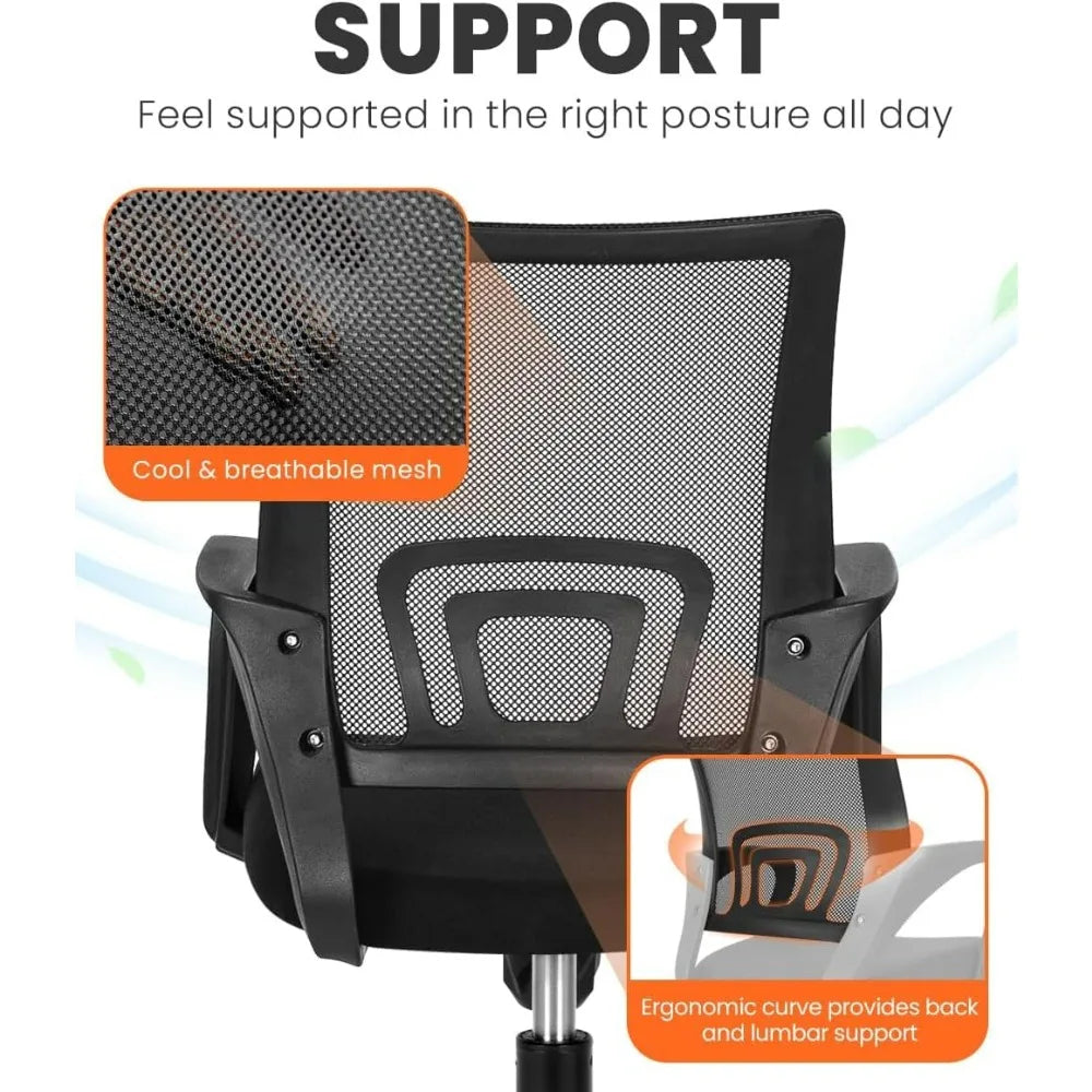 Black Mesh Office Chair with Lumbar Support, Swivel & Adjustable Height