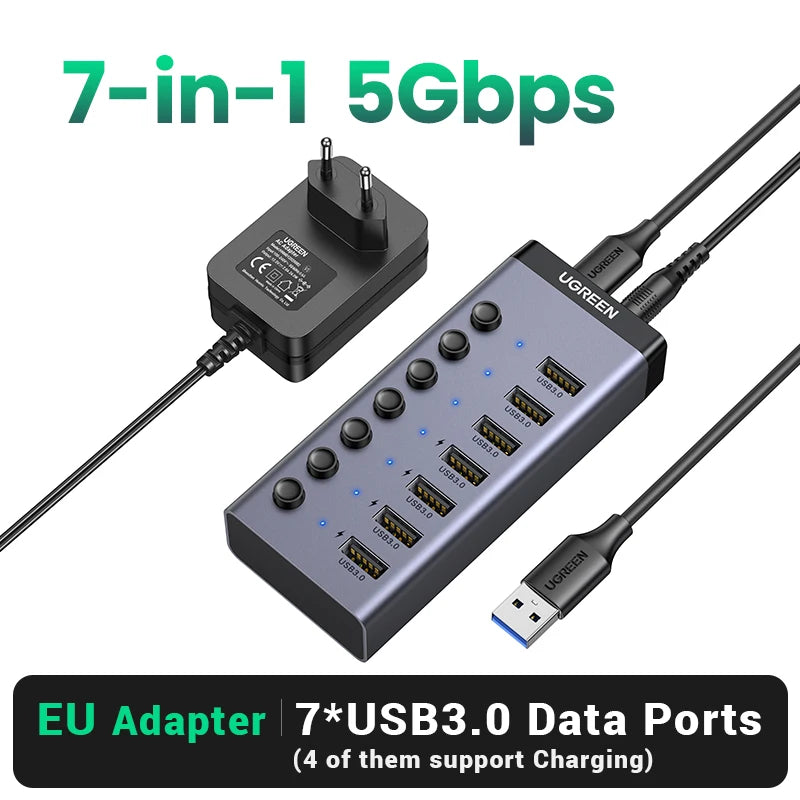 Seven-Port USB 3.0 Hub with Individual Switches
