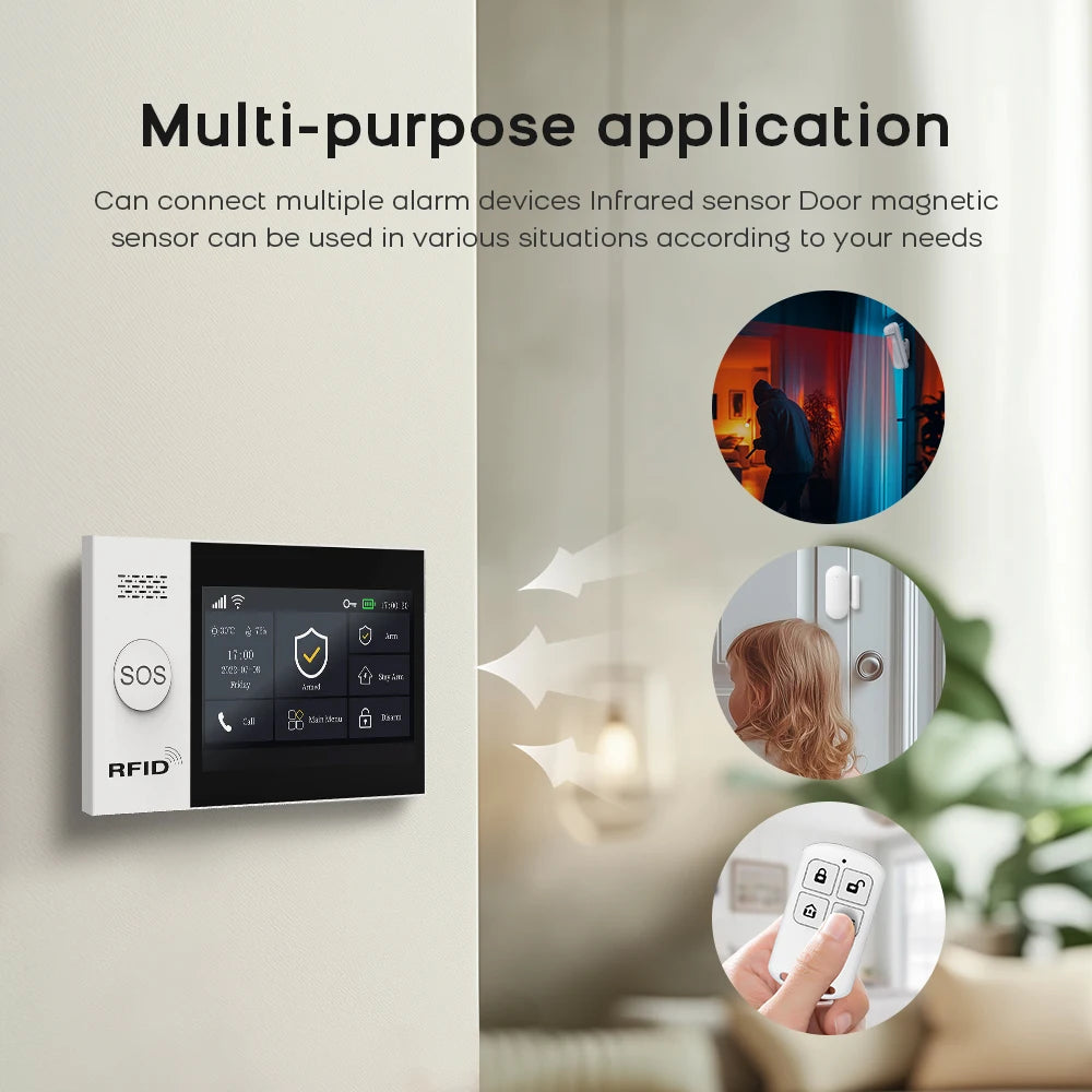 PGST WiFi 4G Tuya Smart Life Home Alarm Security System Kit Alexa Home Automation Alarm Security Protection Door Motion Sensor
